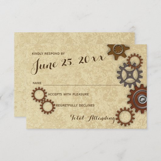 Industrial Gears Rustic Wedding Reactie RSVP Kaartje (Voorkant / Achterkant)