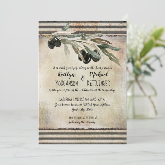 Industrial Olive Leaf Wreath Waterverf Typografie Kaart (Staand voorkant)