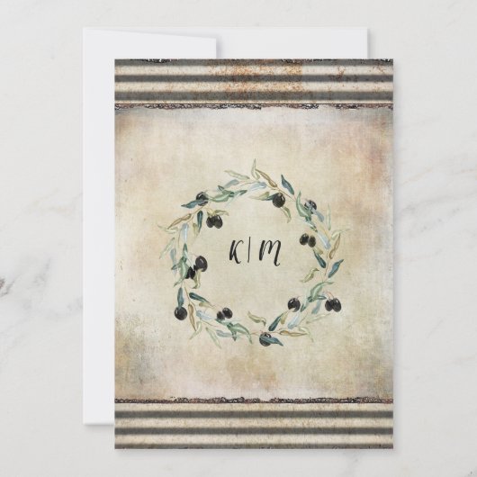 Industrial Olive Leaf Wreath Waterverf Typografie Kaart (Achterkant)