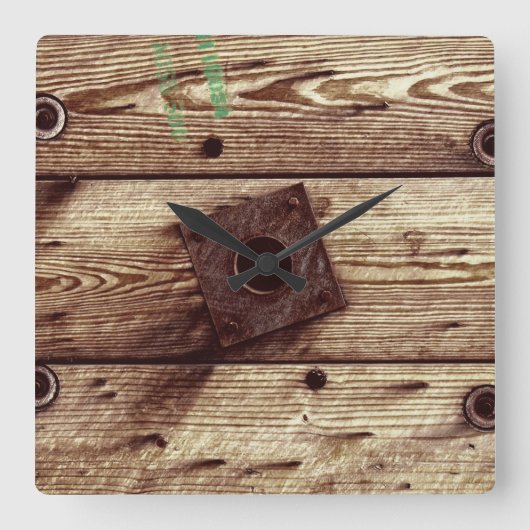 Industrial Rustic Wood Stripes Vierkante Klok (Voorkant)