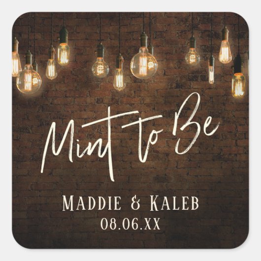 Industriebakstenen  Edison Lights Mint to be Vierkante Sticker (Voorkant)