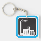 Industrieel Fabrieksicoon met Rookkanalen Sleutelhanger (Voorkant)