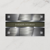 Industrieel geborsteld metaal en olijfgroen visitekaartje (Voorkant)