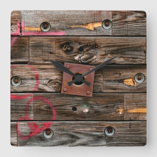 Industrieel hout Rustige Wooden Wire Spool Vierkante Klok (Voorkant)