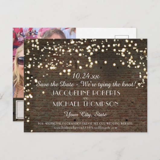 Industrieel Magazijn Urban Brick String Lights Aankondigingskaart (Voorkant / Achterkant)