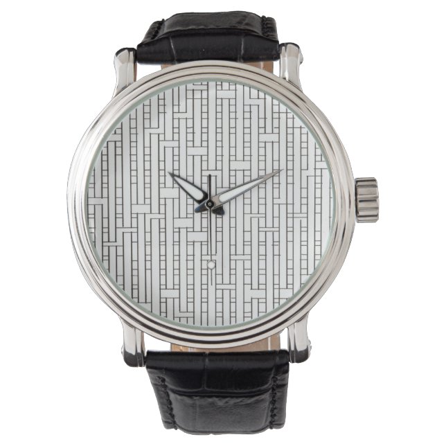 Industrieel raster-Zwart en Witte Modern minimalis Horloge (Voorkant)