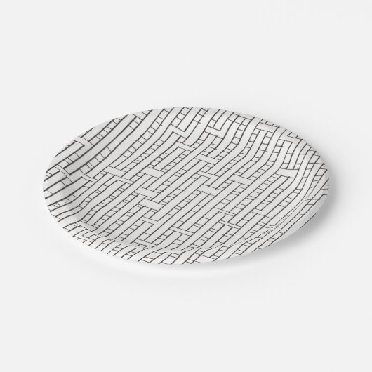 Industrieel raster-Zwart en Witte Modern minimalis Papieren Bordje (Gekanteld)