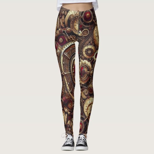 Industrieel Rustiek Steampunk Patroon Leggings (Voorkant)