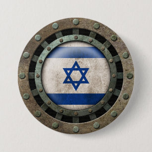 Industrieel staal Israëlische vlag Grafisch Ronde Button 7,6 Cm