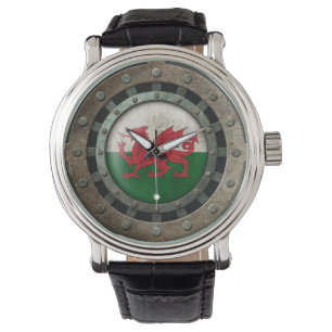 Industrieel staal Welsh vlag Schijf Grafisch Horloge