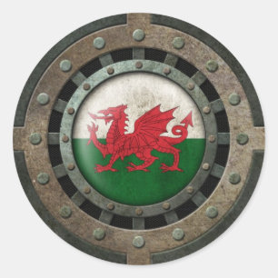 Industrieel staal Welsh vlag Schijf Grafisch Ronde Sticker