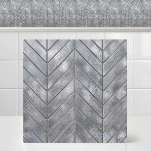 Industrieel zuurgewassen zink chevron zilver raste tegeltje