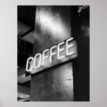 Industrieel Zwart-Wit Neon Coffee Sign Poster