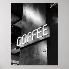 Industrieel Zwart-Wit Neon Coffee Sign Poster