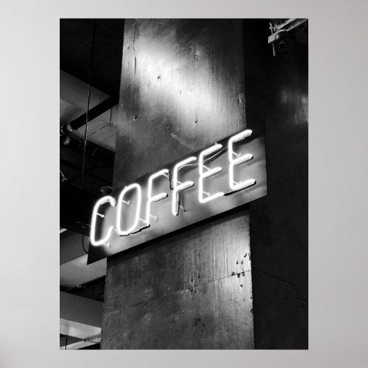 Industrieel Zwart-Wit Neon Coffee Sign Poster (Voorkant)