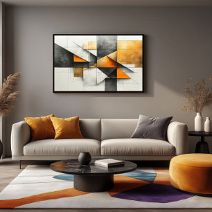 Industriële Abstracte Geometrische Oranje Goud Gri Poster