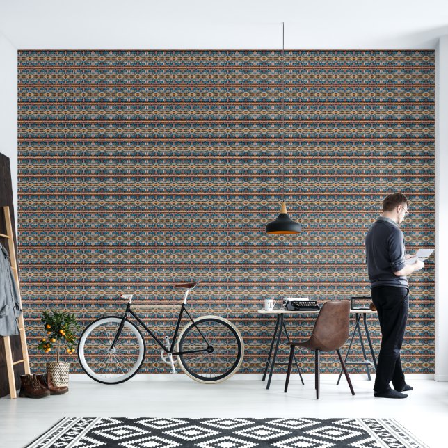 Industriële architectuur in blauw en roest klein behang (Woonkamer)