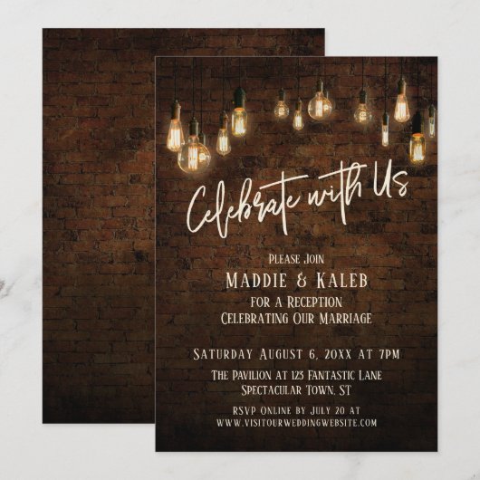 Industriële baksteen Edison lichten vieren met ons Kaart (Voorkant / Achterkant)