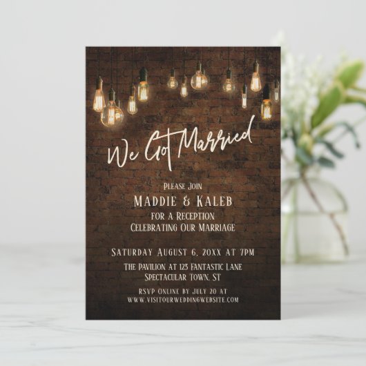 Industriële baksteen met edisonlampen We Zijn Getr Kaart (Staand voorkant)