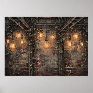 Industriële Bakstenen Muur Edison Lampen Poster