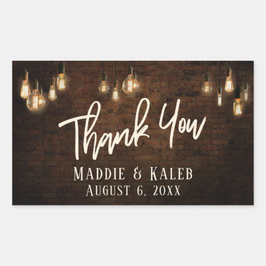 Industriële bakstenen w / Edison Lights Dank u Rechthoekige Sticker (Voorkant)