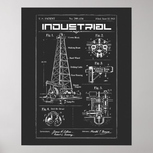Industriële Blauwdruk: Olieplatform Mechanica Poster (Voorkant)