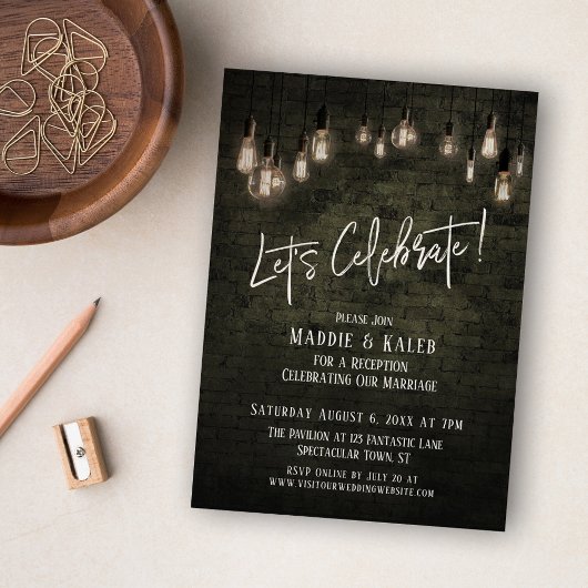 Industriële brick & Edison lampjes Laten we vieren Kaart