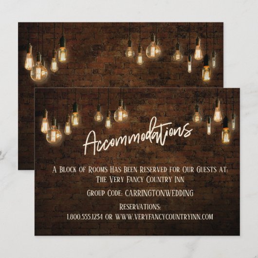 Industriële Brick Edison Lights Accommodaties Informatiekaartje (Voorkant / Achterkant)