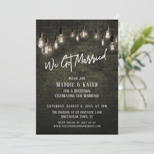 Industriële brick met Edison lichten We zijn getro Kaart (Staand voorkant)