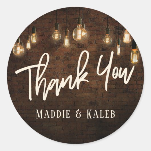 Industriële bricks,  Edison lichten Dank u Ronde Sticker (Voorkant)