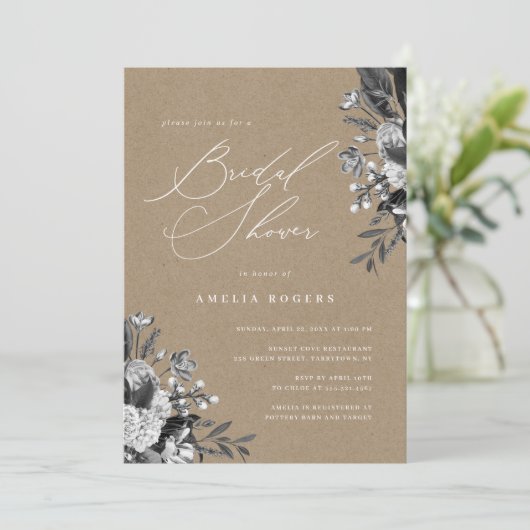 Industriële Chic Bloemige Rustieke Kraft Bruidsdou Kaart (Staand voorkant)