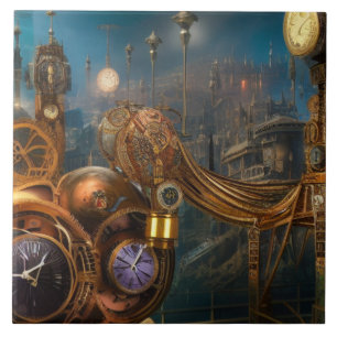 Industriële futuristische uurwerktijdenstuk kerami tegeltje