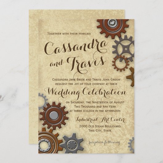 Industriële Gears Rustic Wedding Kaart (Voorkant / Achterkant)