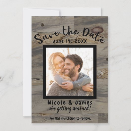 Industriële grijsbruine houten rustieke Save the D Kaart (Voorkant)