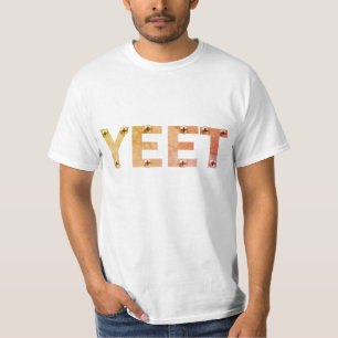 Industriële grijze YEET-typografie T-shirt