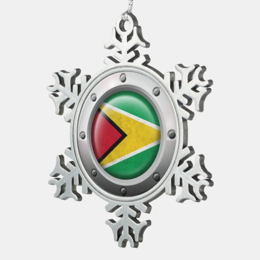 Industriële Guyana-vlag met staal Tin Sneeuwvlok Ornament (Rechts)