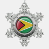 Industriële Guyana-vlag met staal Tin Sneeuwvlok Ornament (Voorkant)