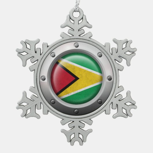 Industriële Guyana-vlag met staal Tin Sneeuwvlok Ornament (Voorkant)