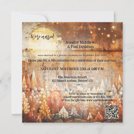 Industriële Herfst Bos Bruiloft Receptie Foto Kaart (Voorkant)