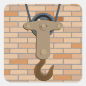 Industriële katrol haak mechanisch ontwerp vierkante sticker (Voorkant)