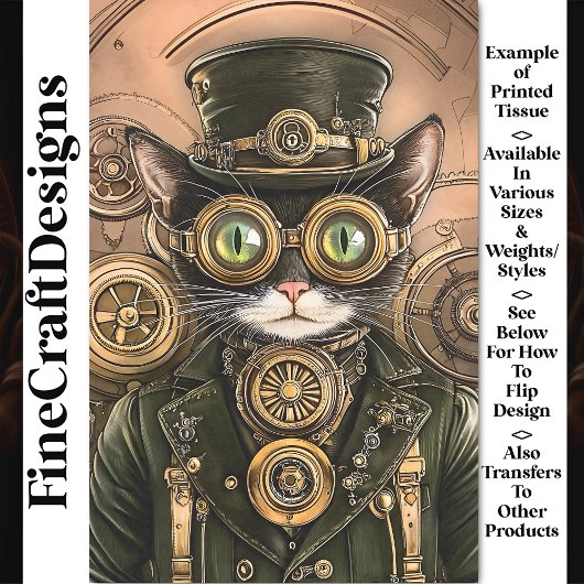 Industriële Koperen Steampunk Kat AB7 Decoupage Tissuepapier