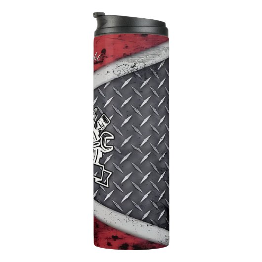 Industriële Mechanische Tool Embleem Achtergrond Thermosbeker (Geroteerd rechts)