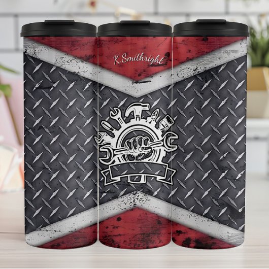 Industriële Mechanische Tool Embleem Achtergrond Thermosbeker