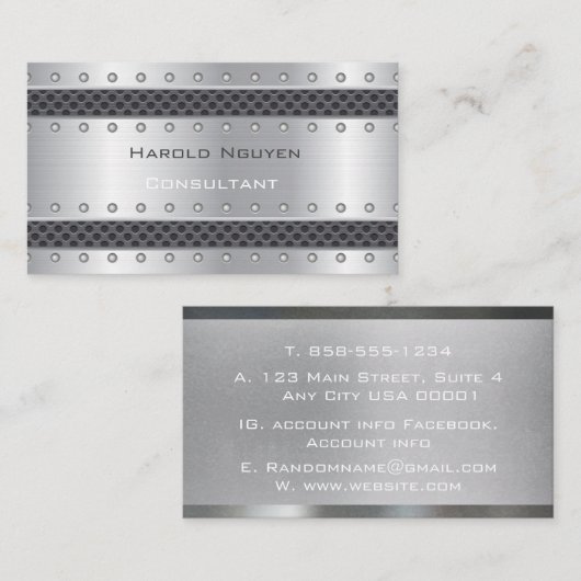 Industriële Mesh streep Metallic Roestvrij Staal Visitekaartje (Voorkant / Achterkant)