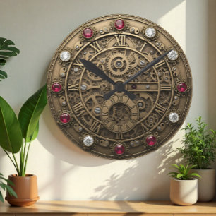 Industriële metalen klok, Gears, Cogs, Steampunk Ronde Klok