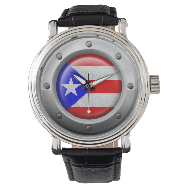 Industriële Puerto Ricaanse vlag Staal Grafisch Horloge (Voorkant)