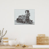 "Industriële revolutie" Inkttekening van locomotie Poster (Keuken)