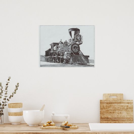 "Industriële revolutie" Inkttekening van locomotie Poster (Keuken)
