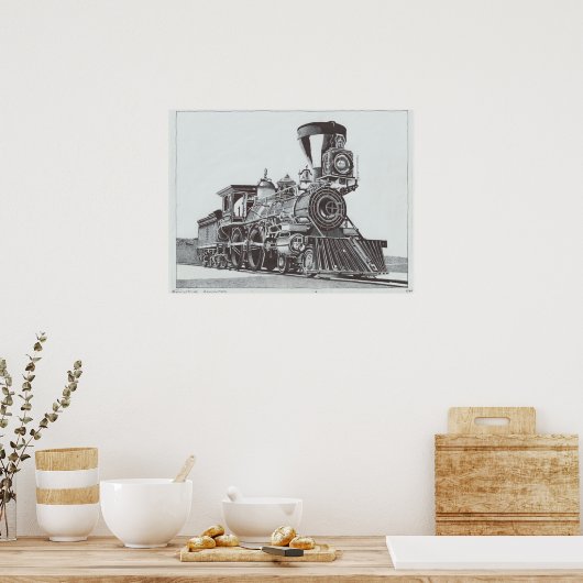 "Industriële revolutie" Inkttekening van locomotie Poster (Keuken)