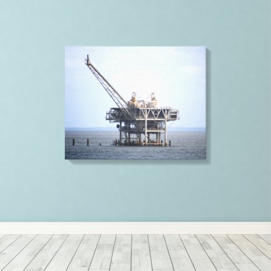 Industriële Rig in de Golf Oceaan Kleur 16x20 Canvas Afdruk (Insitu (Houten vloer))